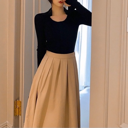 Chân váy midi dáng dài phối lưng chun_A6