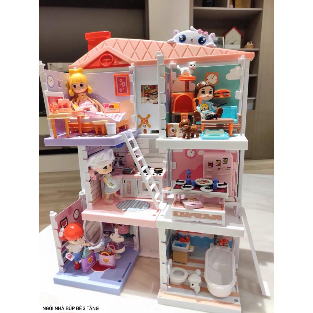 Bộ Đồ Chơi Mô Hình Ngôi Nhà Búp Bê Little World 4In1 Cao Cấp