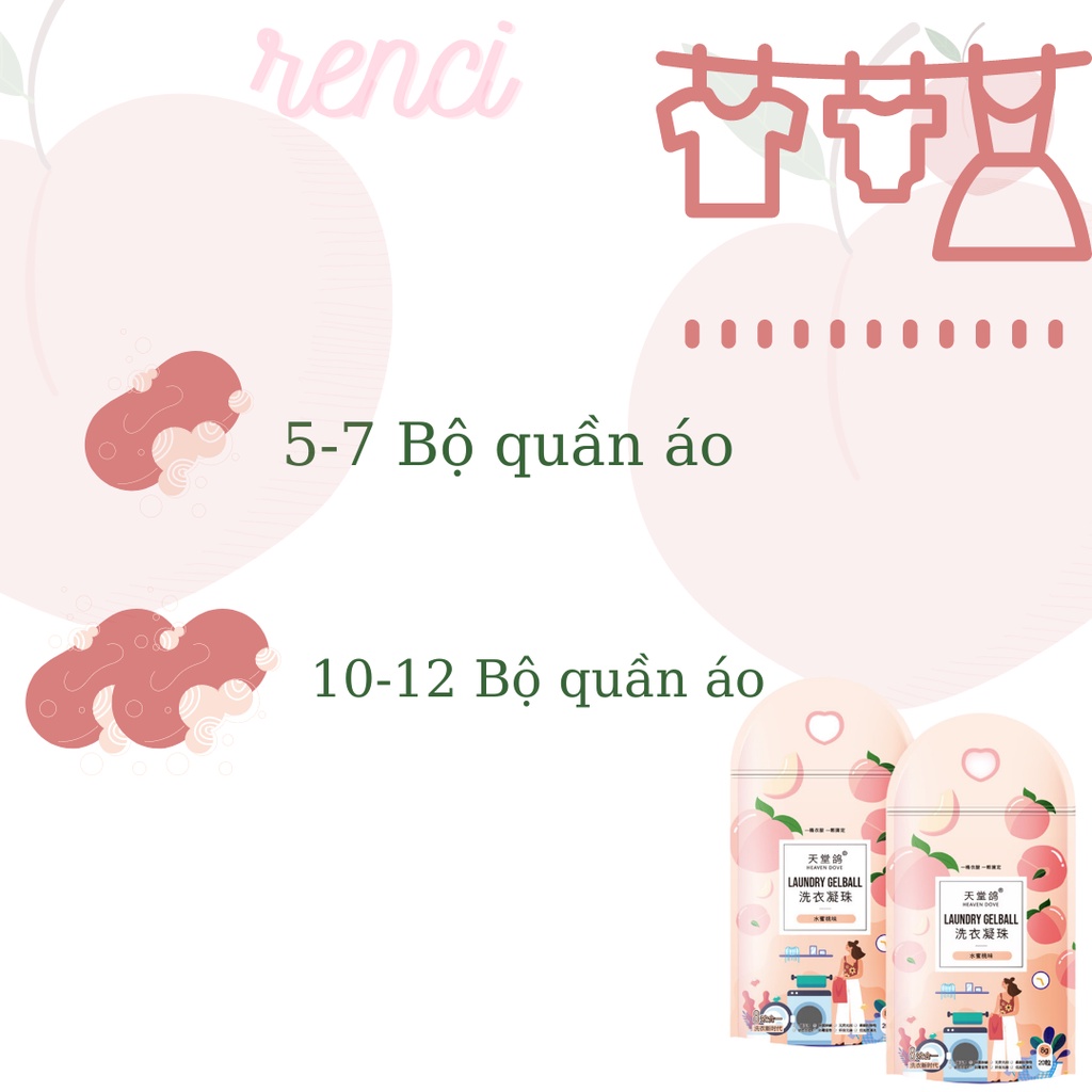 Viên Giặt Xả Hương Đào Tươi Mát Giữ Màu Làm Mềm Quần Áo Lưu Hương Lâu Gói 20 Viên