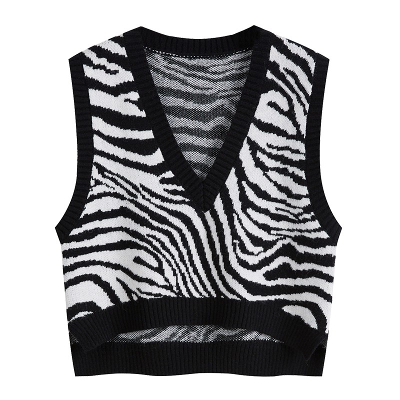 Áo Sweater Dệt Kim Không Tay Cổ Chữ V Họa Tiết Ngựa Vằn Cá Tính Cho Nữ | BigBuy360 - bigbuy360.vn