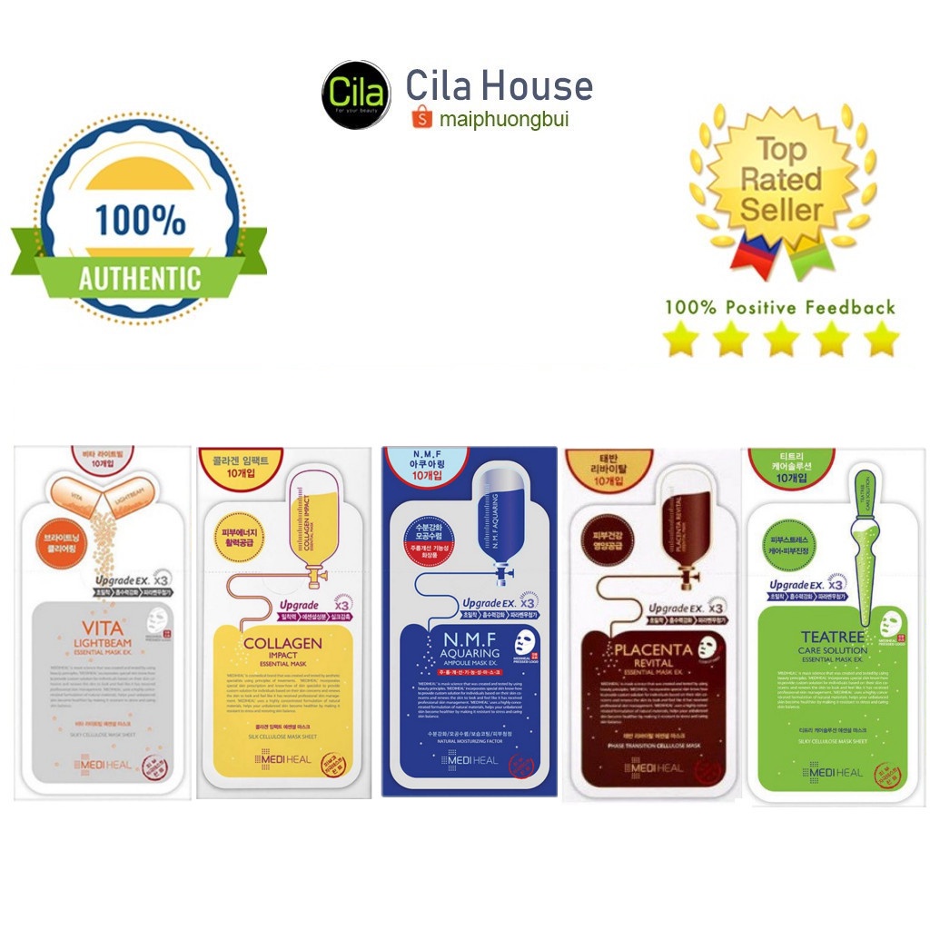 Combo 10 Miếng Mặt Nạ Mediheal Mask EX cấp ẩm, dưỡng trắng, làm dịu da, loại bỏ bã nhờn - Cila House