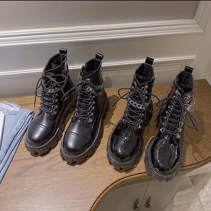 Boots Martin cổ ngắn dây xích đế răng cưa cao 6cm phong cách Ulzzang có khoá sườn | BigBuy360 - bigbuy360.vn