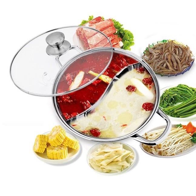 Nồi Lẩu Inox 2 Ngăn HOTPOT tặng kèm nắp kính nấu được bếp từ