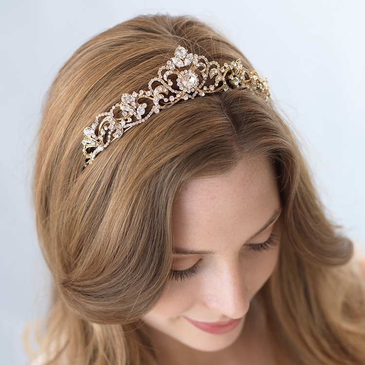 Vương Miện Công Chúa Đính Pha Lê Mạ Vàng / Bạc / Vàng Hồng