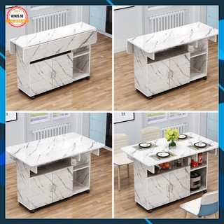 Bàn ăn gấp gọn thông minh 6 người tối đa không gian, tích hợp để tủ bát gia vị , bàn ăn tiện lợi giả vân đá