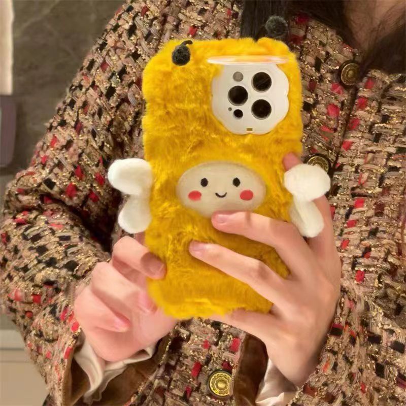 Ốp Điện Thoại Lông Nhung Mềm Hình Chú Ong Vàng Cho iPhone 14 11 12 13 Pro Max 6 7 8 Plus XR XS Max Phone Case