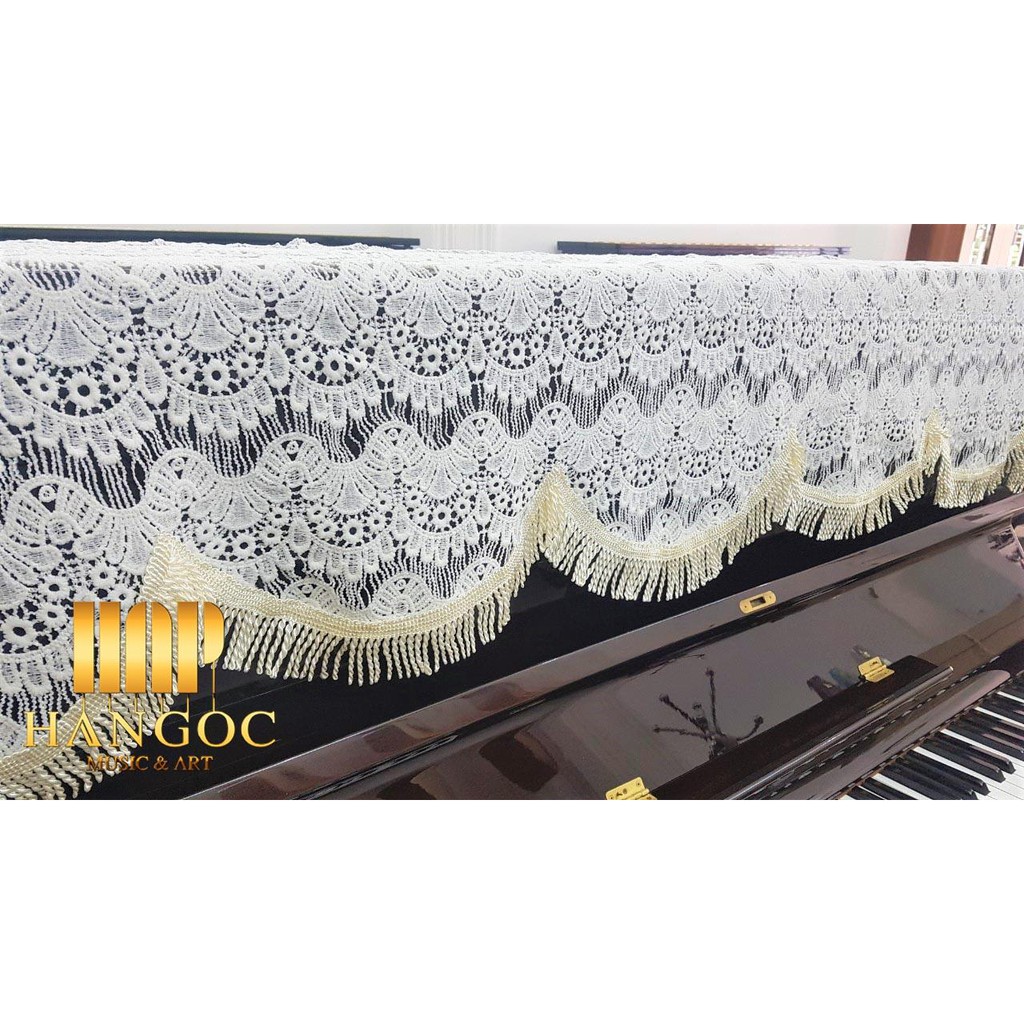 Khăn phủ đàn Piano vải ren màu trắng cao cấp nhập khẩu rất đẹp và sang trọng