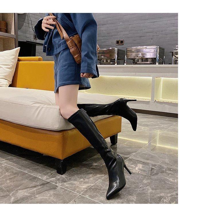 SẴN Boots Đùi Da Mũi Nhọn Gót Cao 6.9cm Sang Chảnh Quảng Châu Cao Cấp Siêu Rẻ B002