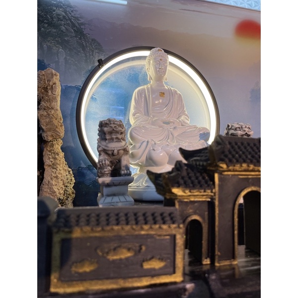Đèn vòng tròn phát sáng trang trí tượng Phật - trang trí bán cạn, tiểu cảnh