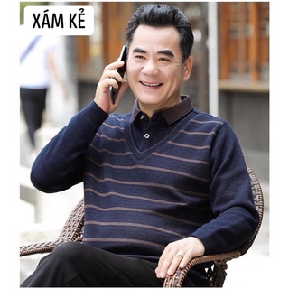 Áo Len Cho Người Cao Tuổi, Có Lót Lông Kèm Phối Sơ Mi Cổ