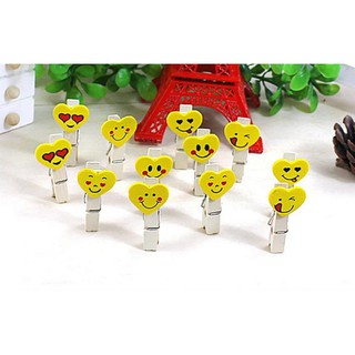 12 Kẹp gỗ trang trí kèm dây thừng - kẹp gỗ trái tim biểu cảm TPC027