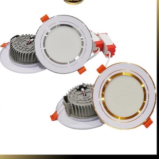 [RẺ VÔ ĐỊCH] Đèn LED âm trần đế đúc 7w, 3 chế độ màu, phi 90 viền vàng/bạc