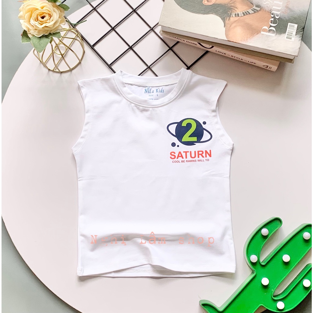 Áo thun sát nách bé trai vai liền chất liệu thun cotton 100% co giản 4 chiều cho bé từ 8-36kg