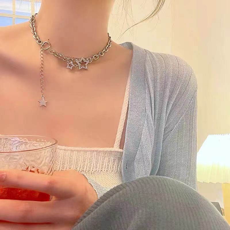 Vòng cổ Thép Titan Hai Lớp Mặt Ngôi Sao Không Đối Xứng Thời Trang