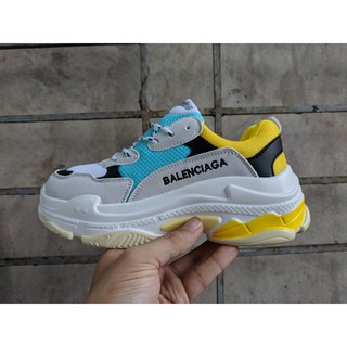 Giày thể thao Sneaker Balen Triple S màu xám xanh vàng