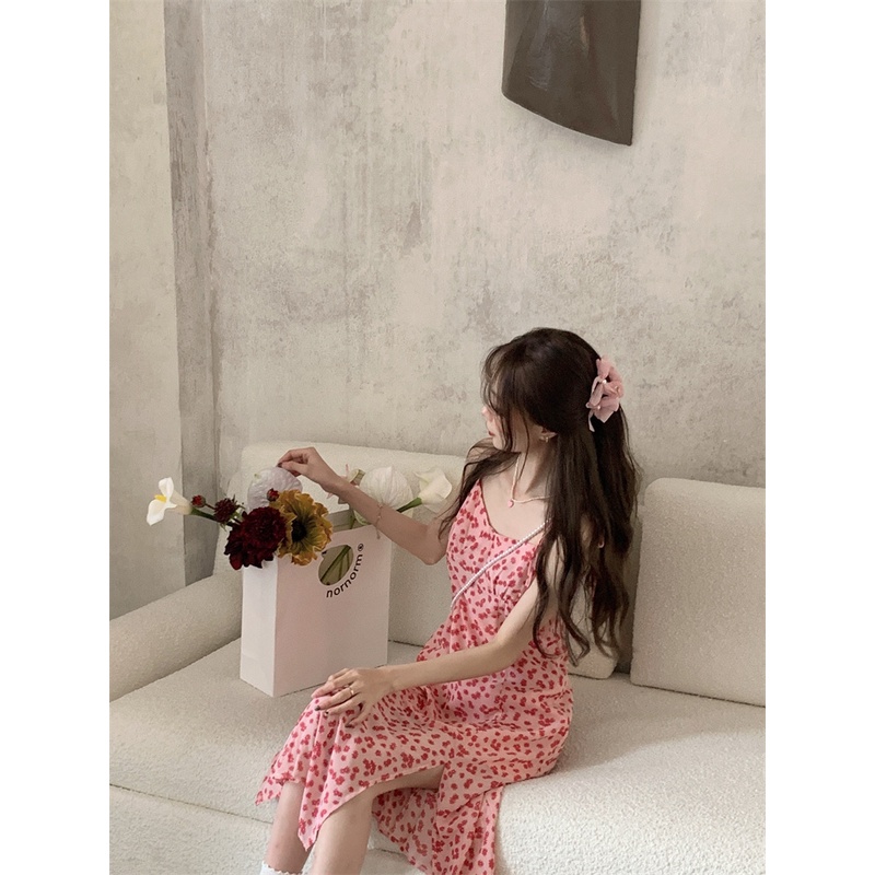 [Hana And Alice] Đầm Hai Dây Họa Tiết Hoa Nhỏ Ngọt Ngào Phong Cách Pháp