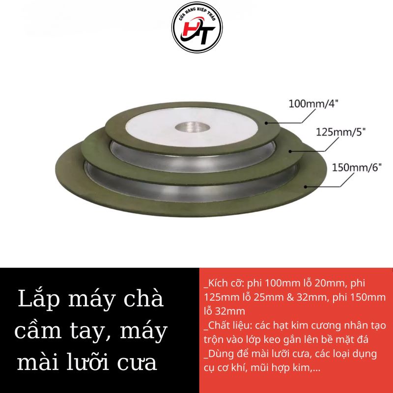 Đá mài hợp kim đĩa chuyên mài lưỡi cưa 100mm 125mm 150mm Kim Khí Hiệp Thảo tặng kèm lót lỗ nhựa