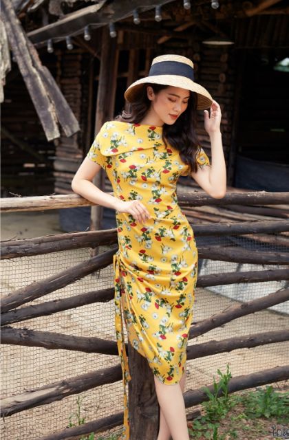 Thanh lí đầm lụa hoa vàng Ines