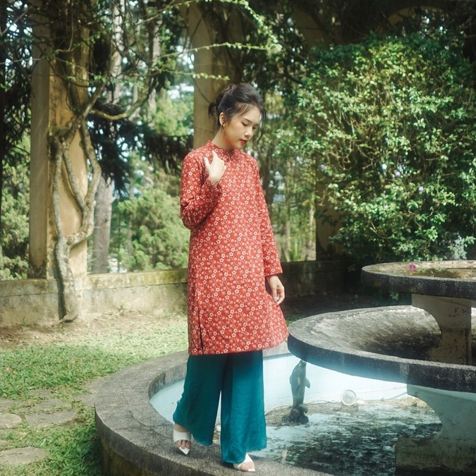 Áo Dài Cà Bông - Họa Tiết Hoa Nhí - Vải B6 - Form Suông Rộng by Mộc AD222