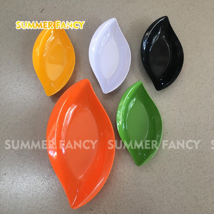 Dĩa lá xéo 17.8cm nâu kem, đen dài đĩa phíp đựng ốc, gia vị nhà hàng, gia đình melamine phíp - Leaf shaped dish F-DL01