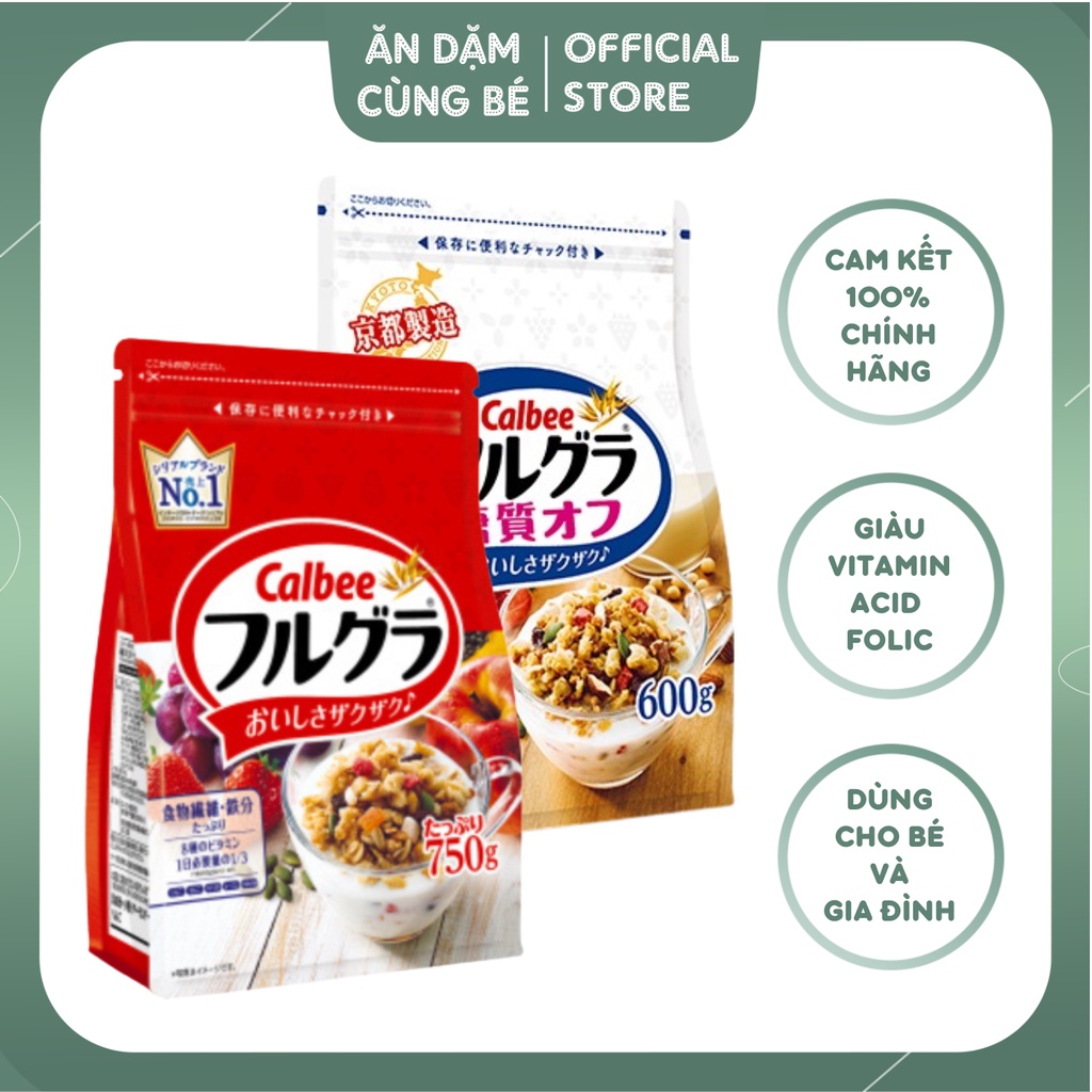 Ngũ cốc Calbee đỏ trắng 600g 750g Nhật Bản trái cây hoa quả sấy lạnh giòn thập cẩm ăn sáng giảm cân ăn kiêng granola