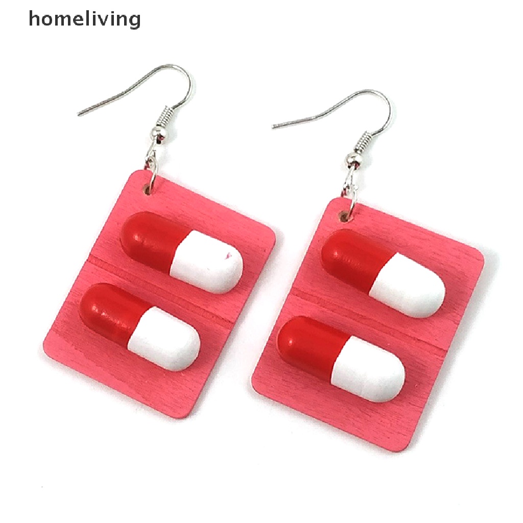 Khuyên Tai Thả Hình Viên Thuốc Bằng Gỗ Dễ Thương Vui Nhộn