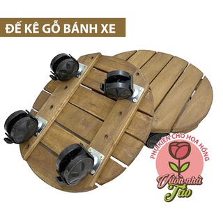 Đế gỗ đặt chậu cây di động, bánh xe có khóa