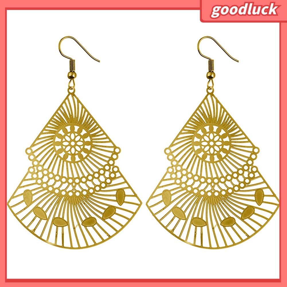 Khuyên tai dáng thả phối mặt hình quạt khoét rỗng nhiều màu tùy chọn thời trang cho nữ