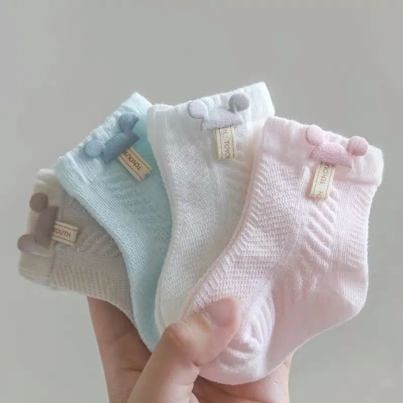 [Hàng Có Sẵn] Vớ Cotton Nguyên Chất Phối Lưới Mỏng Thoáng Khí Mùa Hè Dễ Thương Cho Bé Sơ Sinh
