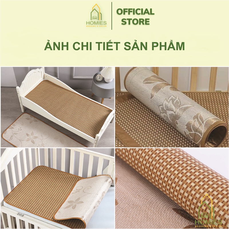 Chiếu Mây Tự Nhiên HOMIES Cho Bé Chất Liệu Mây Điều Hòa Mặt Sau Lót Lụa Cao Cấp