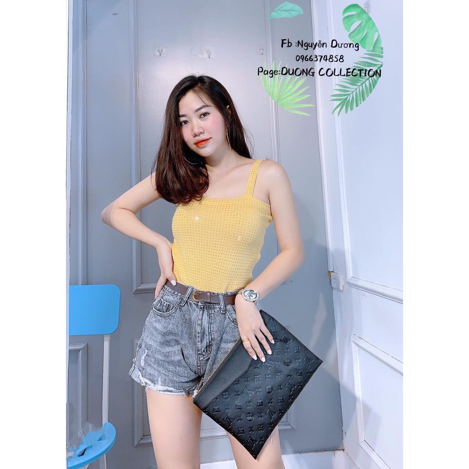 Áo 2 dây len mỏng đính đá (kèm ảnh thật)_Xưởng May Quang Anh