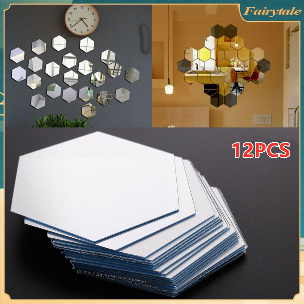12 Chiếc 3d Gương Dán Tường Hình Lục Giác Stereo Gương Dán Tường Acrylic Gương Gương Treo Tường Đề Can Trang Trí Nhà Cửa