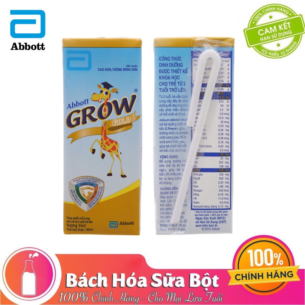 [Chính hãng] Lốc 4 Hộp Sữa Nước Abbott Grow Gold Hương Vani 110ml/180ml