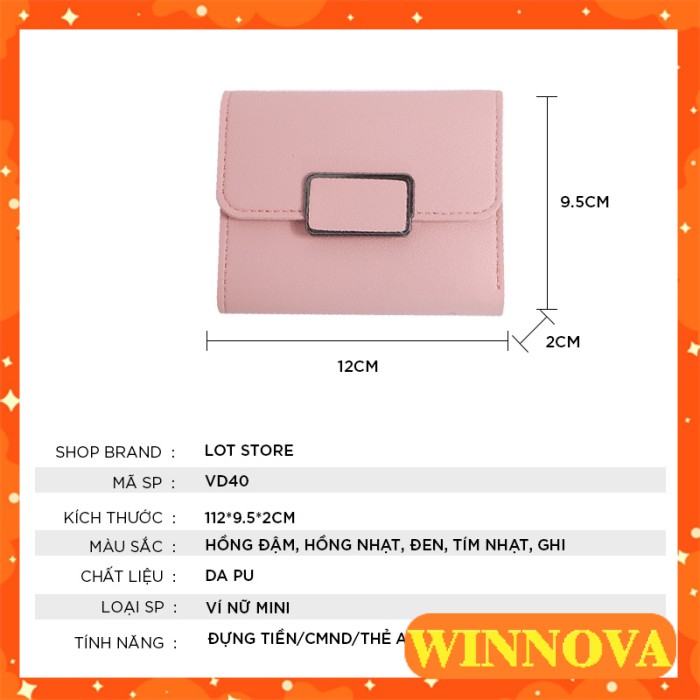 Ví nữ đẹp cầm tay mini khoá vuông cao cấp nhỏ gọn bỏ túi giá rẻ WINNOVA AV40