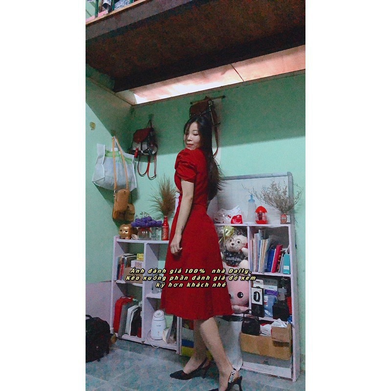 [ẢNH THẬT + VIDEO] Đầm nữ dáng dài tay phồng cổ chữ V nhún eo | BigBuy360 - bigbuy360.vn