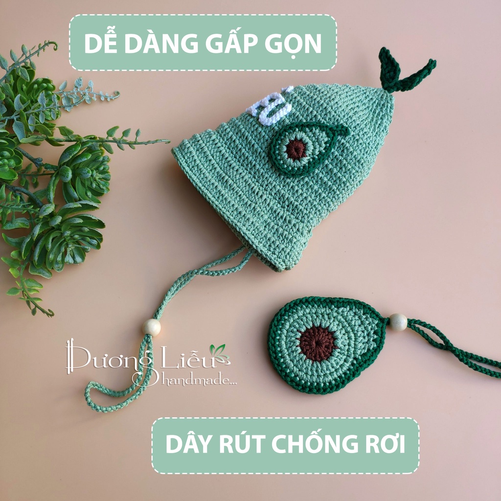 Nón Sợi Dệt Handmade Hình Quả Bơ Cho Bé