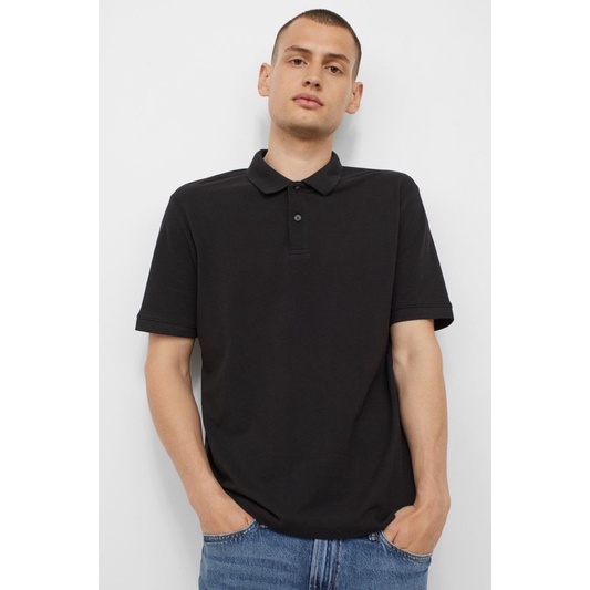 Áo polo HM Áo sơ mi polo bằng vải cotton pi có cổ có gân, cài cúc, tay ngắn có đường viền và xẻ tà ở hai bên | BigBuy360 - bigbuy360.vn