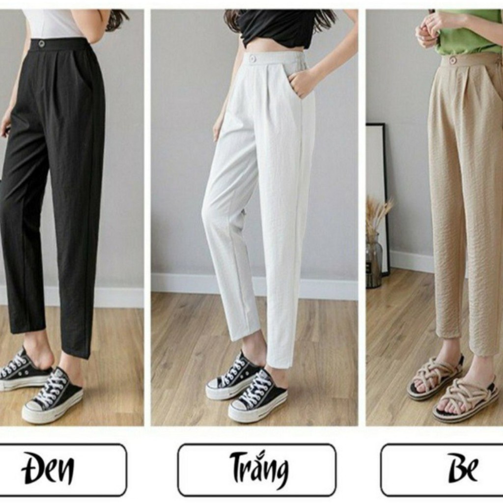Quần baggy nữ cúc khoá chun lưng chất đũi kiểu nhật mềm mát