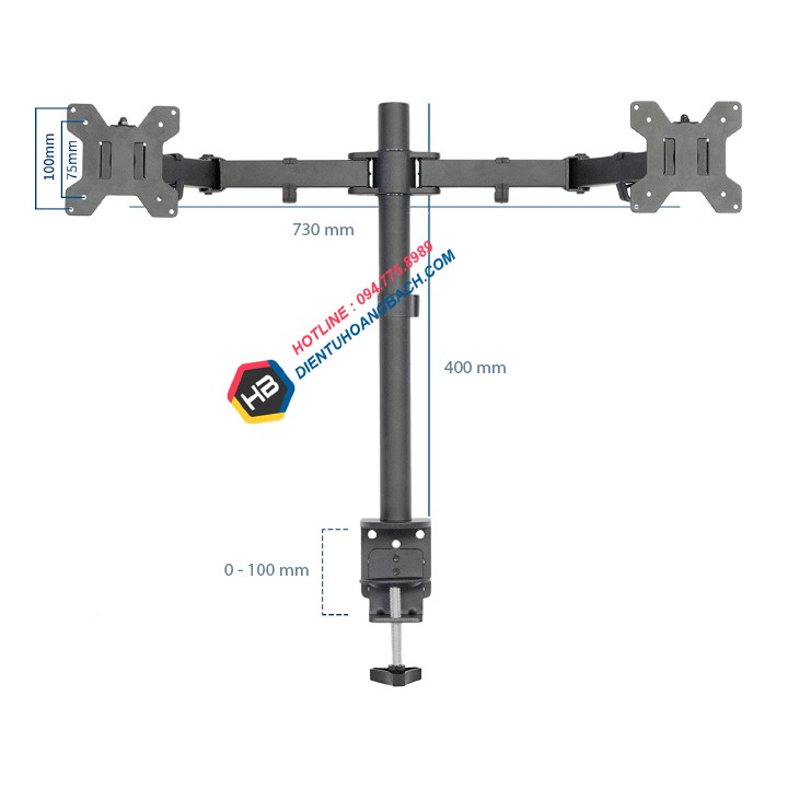 GIÁ TREO HAI MÀN HÌNH M052 17 – 27 INCH KẸP BÀN – TAY TREO 2 MÀN HÌNH MÁY TÍNH XOAY 360 ĐỘ [ Rẻ Hơn NB F160 ]