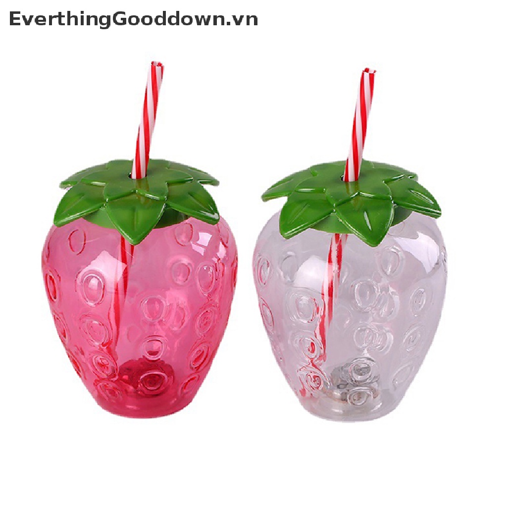 Everthinggooddown Bình Uống Nước 500ml Có Ống Hút Hình Trái Dâu Dễ Thương