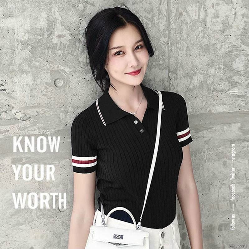 Áo len mongtogi nữ cổ bẻ dáng áo polo phối viền cổ viền tay áo nhiều màu hàng Quảng Châu AL003 [ảnh shop chụp ở cuối]