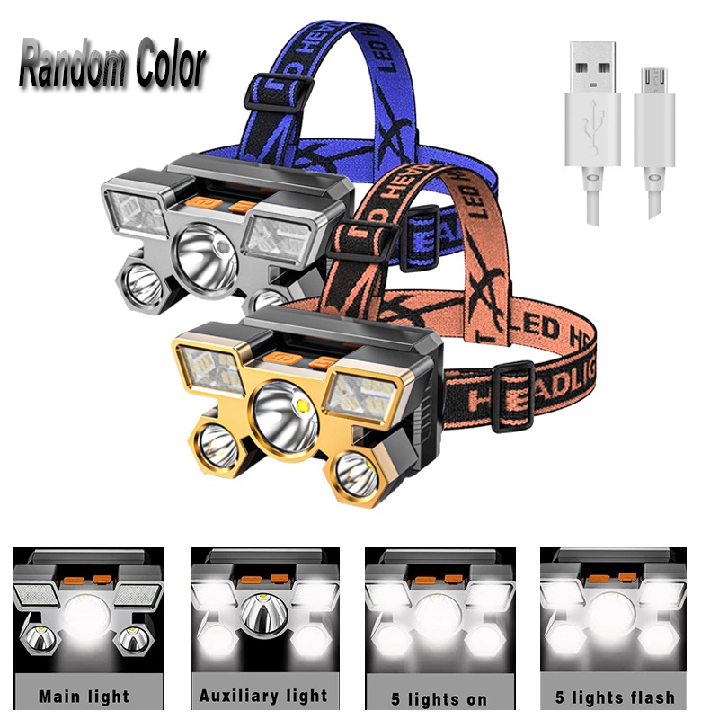 Đèn pin đội đầu siêu sáng nhiều chế độ chống thấm nước có thể sạc lại bằng cổng USB