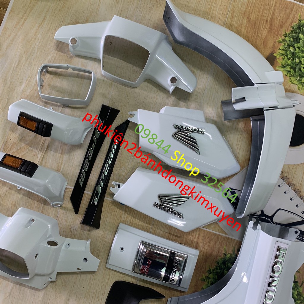 Bộ dàn áo vỏ nhựa xe dream 2loại tốt MÀU TRẮNG-dream cao 100 /dream thái /dream trung quốc /mủ ABS loại 1