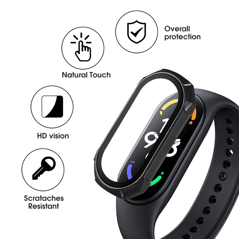 Ốp Bảo Vệ Màn Hình Bằng PC + Kính Cường Lực Trong Suốt Chống Bám Vân Tay Cho Xiaomi Mi Band 7 / 7NFC