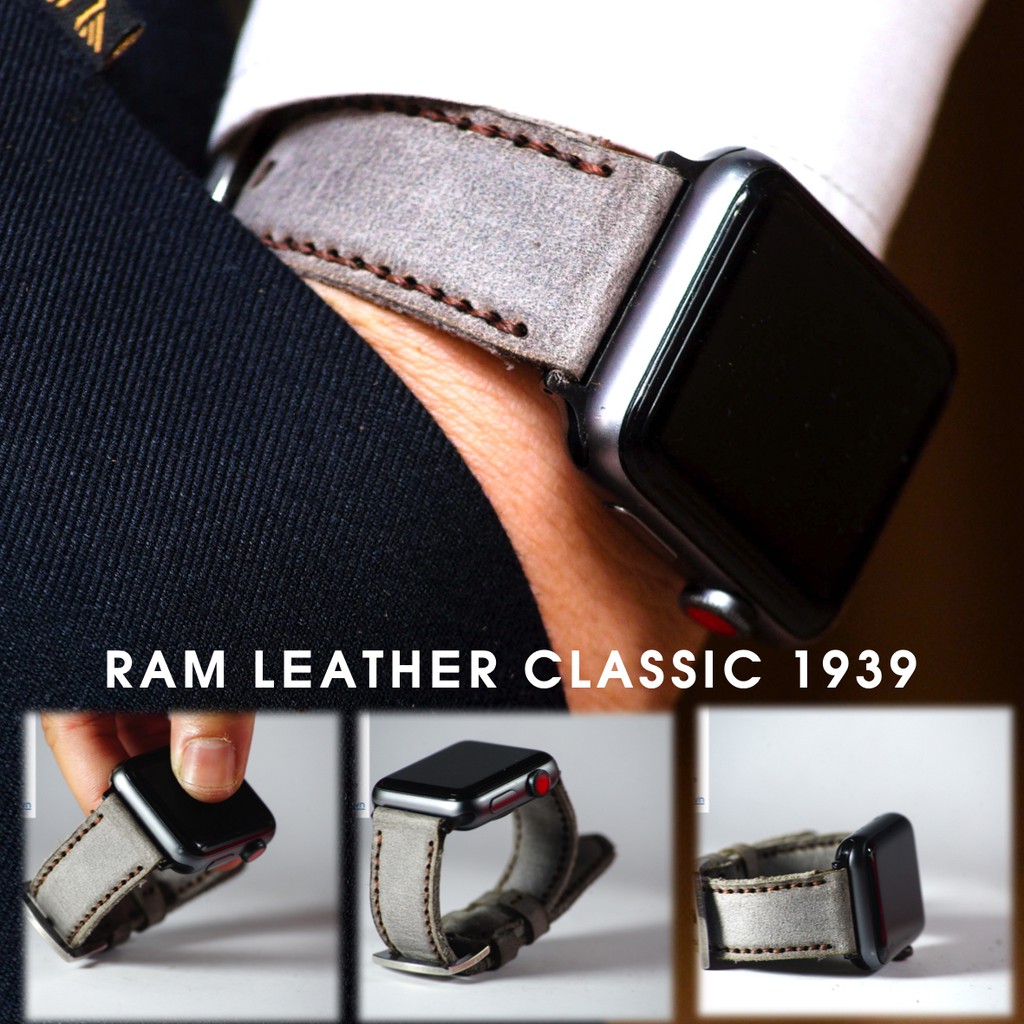 Dây đồng hồ RAM Leather vintage 1939 da bò xám quân đội cao cấp