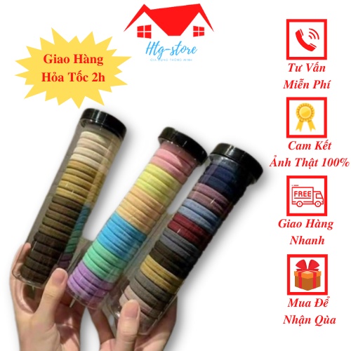 Hộp 20 chun buộc tóc, cột tóc vải nhiều màu kèm ống đựng trong suốt phong cách Hàn Quốc.