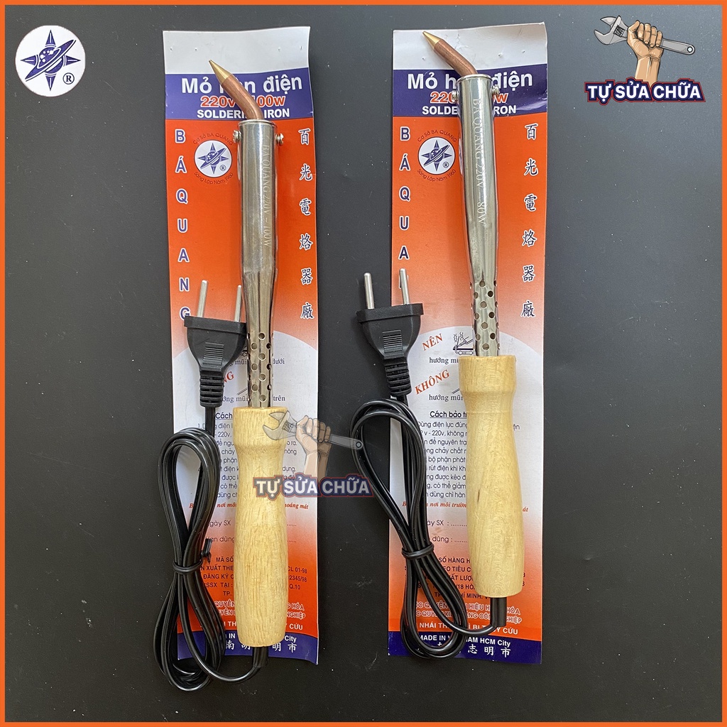 Mỏ hàn nhiệt cán gỗ mũi cong cao cấp chính hãng Bá Quang 60W/80W/100W ra nhiệt nhanh chuyên hàn chì