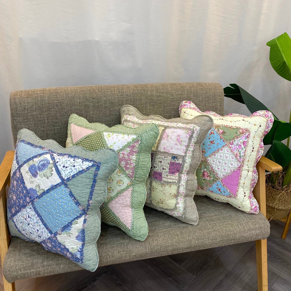 Vỏ gối tựa trang trí, chất liệu 100% cotton ghép chần