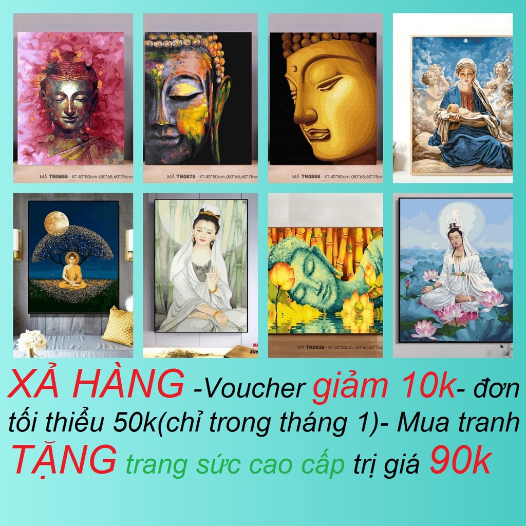 Tranh sơn dầu số hóa rẻ,đẹp-tranh tô màu theo số- tranh Phật đẹp, Tặng khăn,có khung 40x50-Moon shop-E