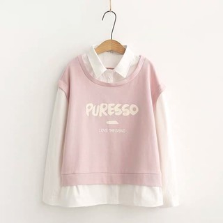 Áo Sweater Hồng Kèm Sơmi Trắng Phong Cách Hàn Quốc